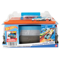 Hot Wheels Race Case Playset with 2 Vehicles in 1:64 Scale, Dual Launcher for Side-By-Side Racing & Portable Storage Container