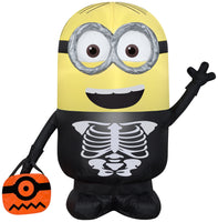 Gemmy Airblown Inflatable Minion Dave as Skeleton – 3 Ft Tall Halloween Decoration | Universal Minions Airblown Inflatable | Self-Inflates with Built-In Fan and LED Lighting