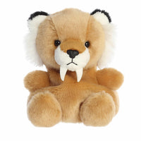 Aurora Palm Pals Ash Saber Tooth Tiger Plush Stuffed Animal - Soft Bean Pellet Collectible Prehistoric Plush Toy for Kids and Adult Collectors - Brown, 5 Inches
