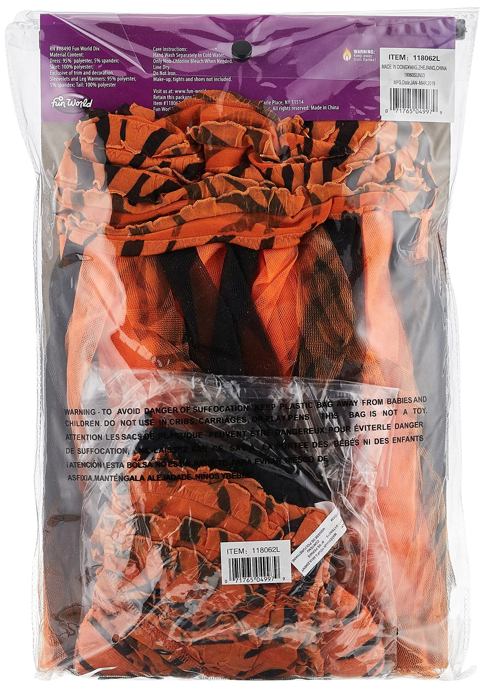 Fun World Girls Tigress Costume – Orange and Black Tiger Dress with Hood and Tail for Kids – Wild Animal Halloween Costume for Girls