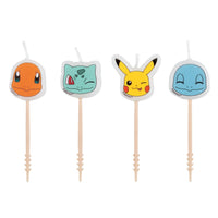 Pokémon Pick Birthday Candles 4 Count, Pikachu Charmander Bulbasaur Squirtle Cake Candles on Wooden Picks, Officially Licensed Party Supplies