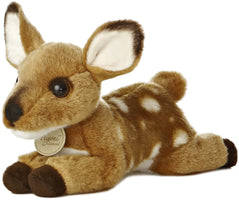 Aurora Miyoni Realistic Fawn Stuffed Animal – Lifelike Plush Brown Deer with White Spots – Soft Polyester Companion for Kids & Collectors – 8 Inches