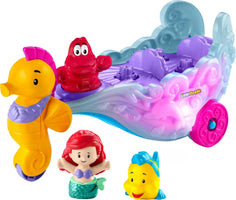 Fisher-Price Disney Princess Toddler Toy Light-Up Sea Carriage Musical Vehicle with Ariel & Flounder Figures for Ages 18+ Months