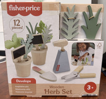 Fisher-Price Wooden Herb Garden Playset, 12-Piece FSC-Certified Wood Pretend Play Set with Tools & Planter Pots, Kids Ages 3+ Years