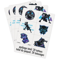 Black Panther Temporary Tattoos – 24 Pack Marvel Party Tattoos, Assorted Designs for Kids Party Favors, Themed Events, and Superhero Celebrations