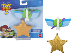 Mattel Disney and Pixar Toy Story 5 Role Play Badges Two Pack, Sheriff Star and Space Ranger Wing, Woody and Buzz Lightyear, Special Finishes, Plastic, Ages 3 and Up
