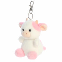 Aurora Palm Pals Belle Strawberry Cow Clip-On Plush Keychain - Soft Collectible Bag Charm for Backpacks, Purses & Keys - White Pink, 4 Inches