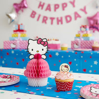 Sanrio Hello Kitty Honeycomb Centerpiece - 6.25" x 10.25" (1 Pc.) - Tissue Honeycomb with Character Topper; Pop-Up Table Décor - Perfect for Birthdays, Dessert Tables & Photo Spots
