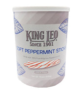 King Leo Soft Peppermint Sticks Canister 15.5 oz – Premium Soft Mint Candy, Individually Wrapped, Gluten-Free & Kosher