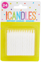 White Spiral Birthday Candles – 24 Count, 2.5 Inch Decorative Cake Candles, Classic Party Cake Toppers for Birthday Celebrations