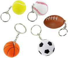 Sports Keychains Bulk 30 Pack | Kids Party Favors For Boys | Soccer, Basketball, Tennis, Baseball, Football Party Supplies Funny Keychains | 6 of Each Ball