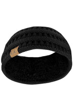 C.C Soft Stretch Winter Warm Cable Knit Fuzzy Lined Ear Warmer Headband, Black Ribbed