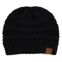 C.C Unisex Chunky Thick Warm Stretchy Beanie Hat Solid Black