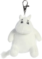 Aurora World Moomin Officially Licensed Clip-On Plush Stuffed Animal with Metal Lobster Clasp Keychain, Soft Seated Moomin Figure, White, 3.5 Inches