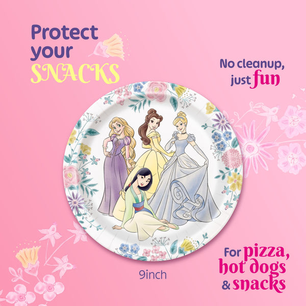 Unique Disney Princess Birthday Party Supplies for 16 Guests – 50 Piece Kit | Plates, Napkins, Happy Birthday Banner & Sticker | Officially Licensed