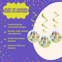 Bluey Hanging Swirl Decorations – 26 Inch Multicolor Party Decorations (3 Count) for Bluey Themed Birthday Parties and Kids Celebrations