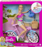Barbie Doll and Bike Playset with Doll (11.5 in, Blonde), Bicycle with Rolling Wheels & Water Bottle Accessory, Gift for 3 to 7 Year Olds