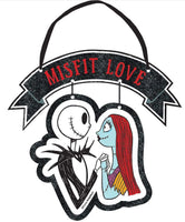 Nightmare Before Christmas Jack And Sally Coffee Mug Set And Sign | Ceramic Disney Cups | Set of 2 Disney Mugs + Misfit Love Sign